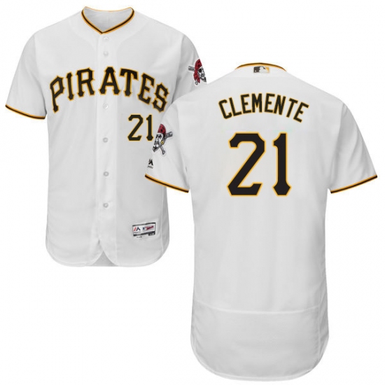Men's Majestic Pittsburgh Pirates 21 Roberto Clemente White Home Flex Base Authentic Collection MLB Jersey