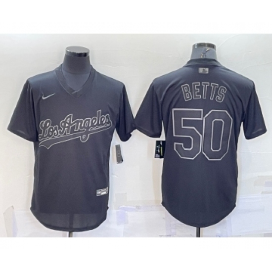 Men's Los Angeles Dodgers 50 Mookie Betts Black Pullover Turn Back The Clock Stitched Cool Base Jersey