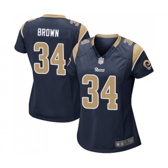 Women's Los Angeles Rams 34 Malcolm Brown Game Navy Blue Team Color Football Jersey