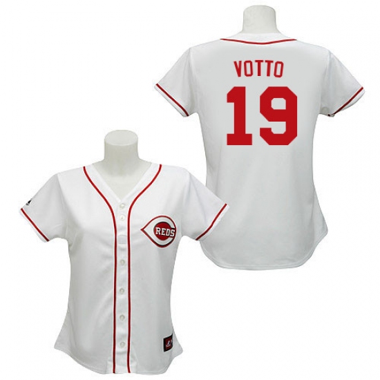 Women's Majestic Cincinnati Reds 19 Joey Votto Authentic White MLB Jersey