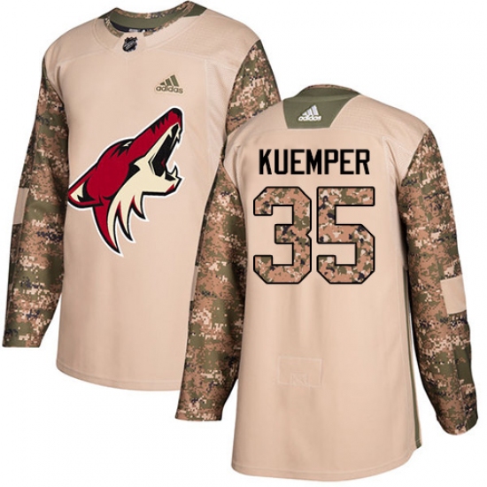 Youth Adidas Arizona Coyotes 35 Darcy Kuemper Authentic Camo Veterans Day Practice NHL Jersey
