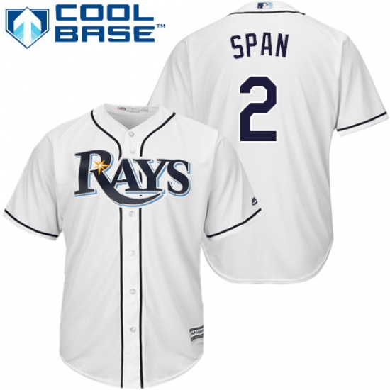 Youth Majestic Tampa Bay Rays 2 Denard Span Replica White Home Cool Base MLB Jersey