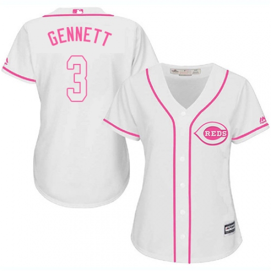 Women's Majestic Cincinnati Reds 3 Scooter Gennett Authentic White Fashion Cool Base MLB Jersey