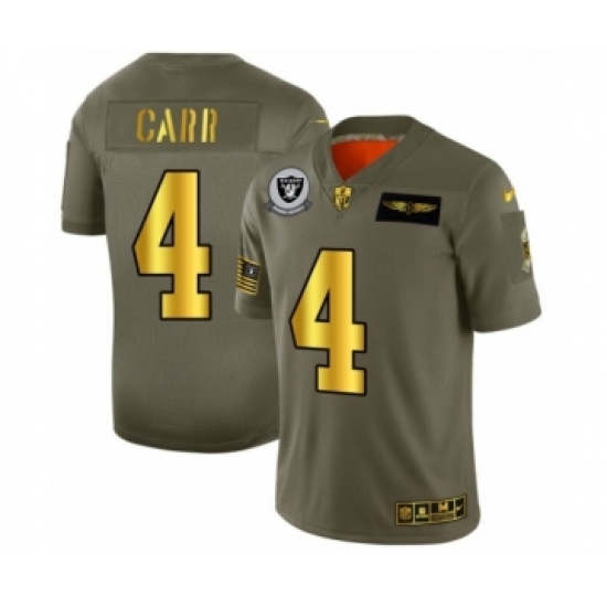 Men's Oakland Raiders 4 Derek Carr Limited Olive Gold 2019 Salute to Service Football Jersey