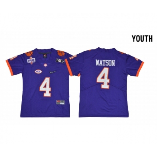 Clemson Tigers 4 Deshaun Watson Purple Youth Diamond Logo 1975-1978 Fuller College Jersey