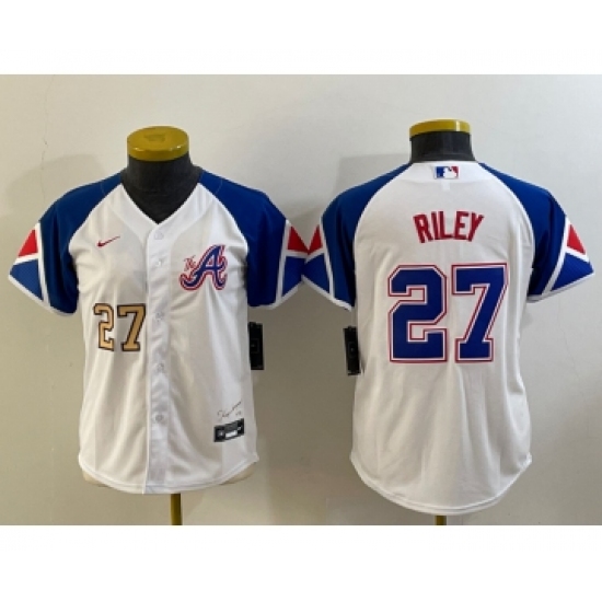 Youth Atlanta Braves 27 Austin Riley Number White 2023 City Connect Cool Base Stitched Jersey