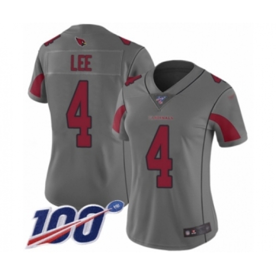 Women's Arizona Cardinals 4 Andy Lee Limited Silver Inverted Legend 100th Season Football Jersey