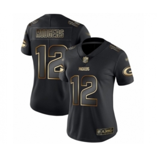 Women's Green Bay Packers 12 Aaron Rodgers Limited Black Gold Vapor Untouchable Limited Football Jersey