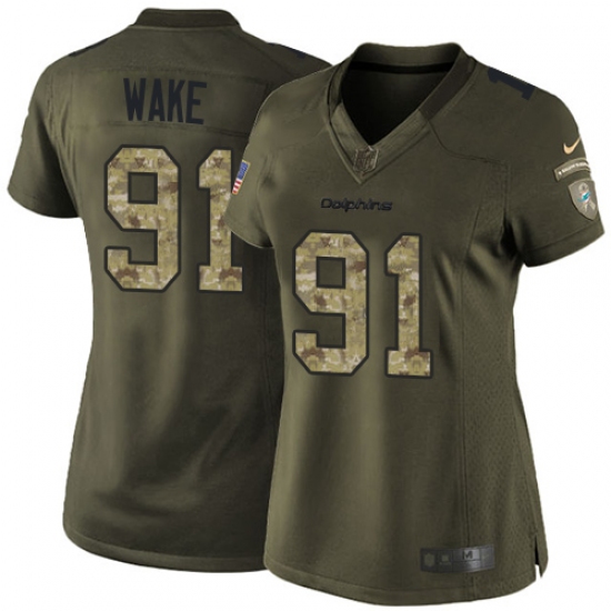 Women's Nike Miami Dolphins 91 Cameron Wake Elite Green Salute to Service NFL Jersey