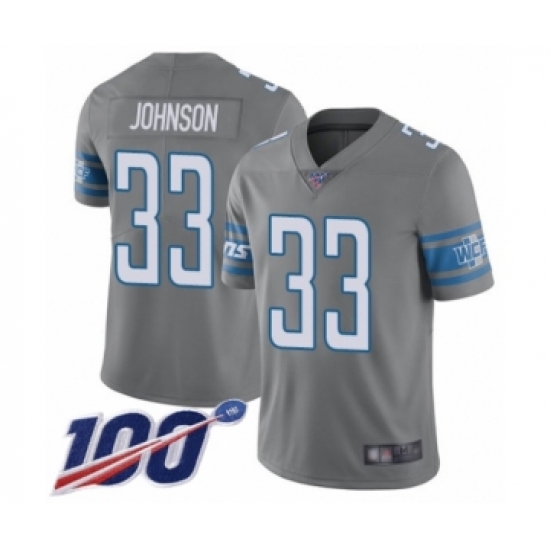 Youth Detroit Lions 33 Kerryon Johnson Limited Steel Rush Vapor Untouchable 100th Season Football Jersey