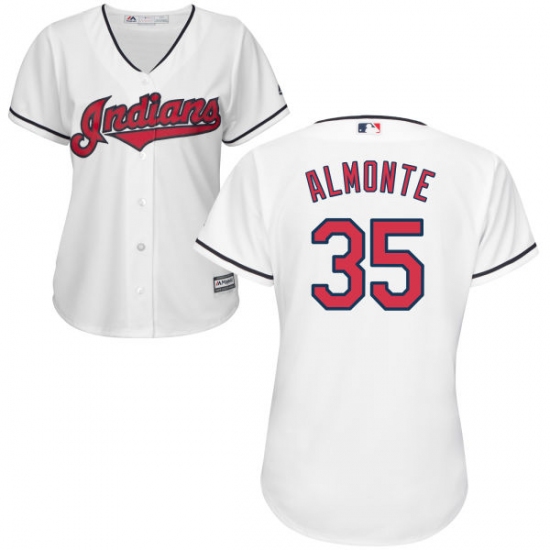 Women's Majestic Cleveland Indians 35 Abraham Almonte Replica White Home Cool Base MLB Jersey
