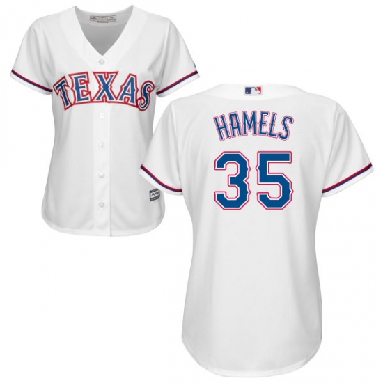 Women's Majestic Texas Rangers 35 Cole Hamels Authentic White Home Cool Base MLB Jersey