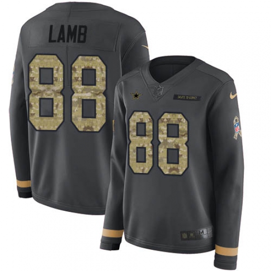 Women's Dallas Cowboys 88 CeeDee Lamb Anthracite Salute to Service Stitched Limited Therma Long Sleeve Jersey