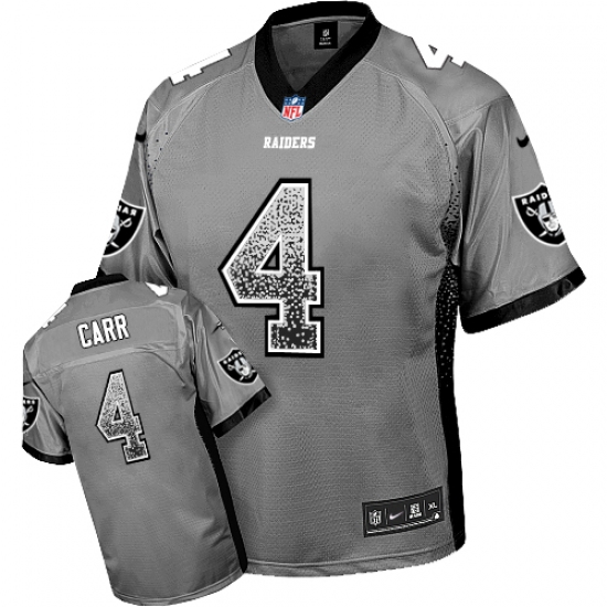 Men's Nike Oakland Raiders 4 Derek Carr Elite Grey Drift Fashion NFL Jersey