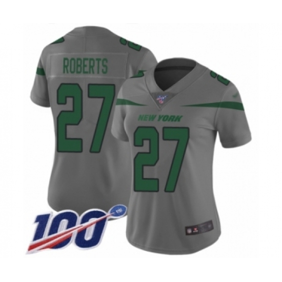 Women's New York Jets 27 Darryl Roberts Limited Gray Inverted Legend 100th Season Football Jersey