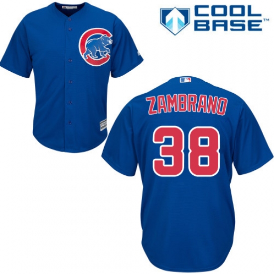 Youth Majestic Chicago Cubs 38 Carlos Zambrano Replica Royal Blue Alternate Cool Base MLB Jersey
