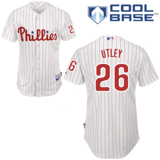 Men's Majestic Philadelphia Phillies 26 Chase Utley Replica White/Red Strip Home Cool Base MLB Jersey