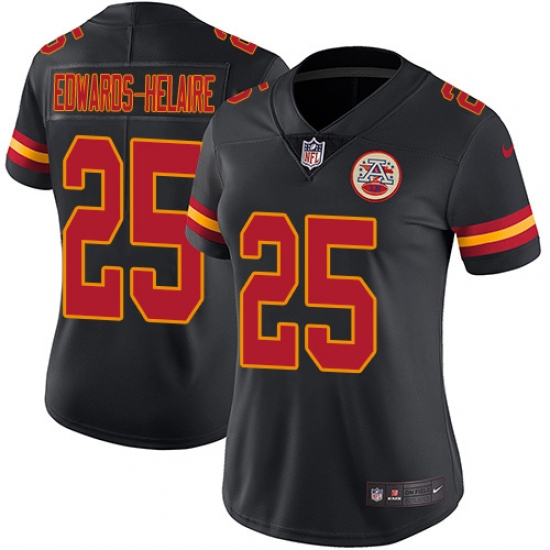 Women's Kansas City Chiefs 25 Clyde Edwards-Helaire Black Stitched Limited Rush Jersey