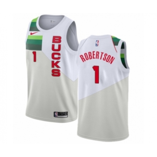 Men's Nike Milwaukee Bucks 1 Oscar Robertson White Swingman Jersey - Earned Edition