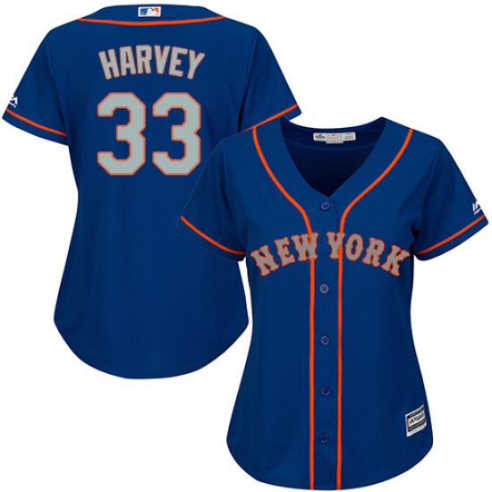 Women's Majestic New York Mets 33 Matt Harvey Authentic Blue(Grey NO.) MLB Jersey