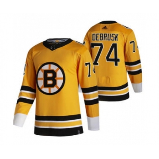 Men's Boston Bruins 74 Jake DeBrusk Yellow 2020-21 Reverse Retro Alternate Hockey Jersey