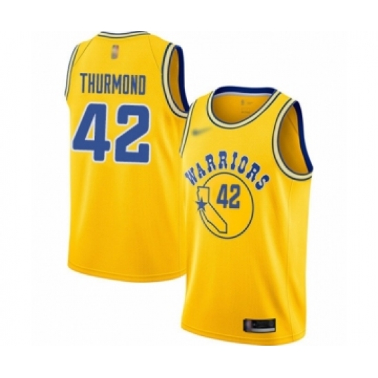 Youth Golden State Warriors 42 Nate Thurmond Swingman Gold Hardwood Classics Basketball Jersey