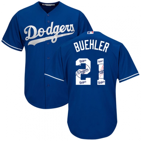 Men's Majestic Los Angeles Dodgers 21 Walker Buehler Authentic Royal Blue Team Logo Fashion Cool Base MLB Jersey