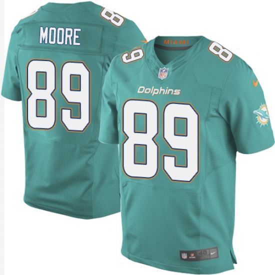 Men's Nike Miami Dolphins 89 Nat Moore Elite Aqua Green Team Color NFL Jersey