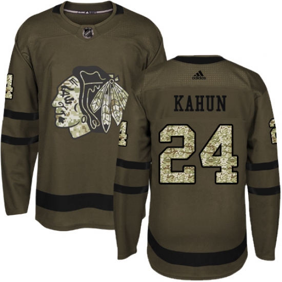 Men's Adidas Chicago Blackhawks 24 Dominik Kahun Green Salute to Service Stitched NHL Jersey