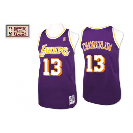 Men's Mitchell and Ness Los Angeles Lakers 13 Wilt Chamberlain Authentic Purple Throwback NBA Jersey