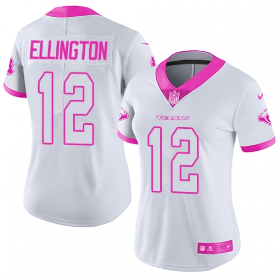 Women's Nike Houston Texans 12 Bruce Ellington Limited White/Pink Rush Fashion NFL Jersey