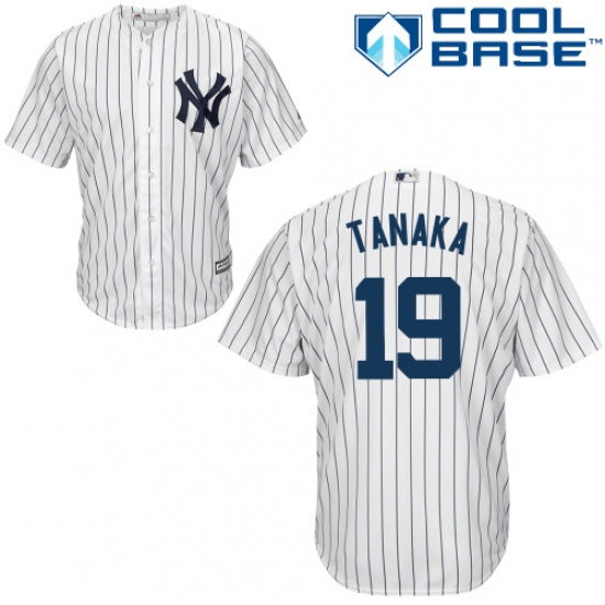 Men's Majestic New York Yankees 19 Masahiro Tanaka Replica White Home MLB Jersey