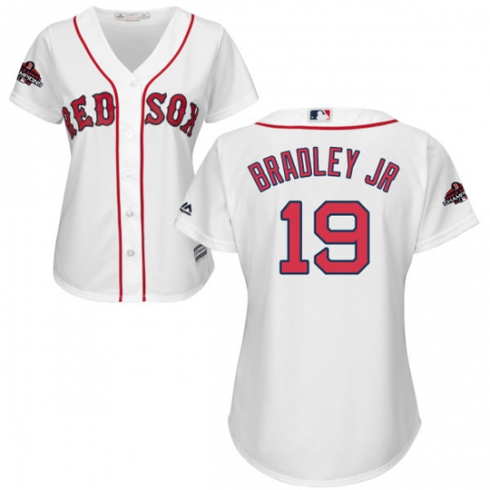 Women's Majestic Boston Red Sox 19 Jackie Bradley Jr Authentic White Home 2018 World Series Champions MLB Jersey