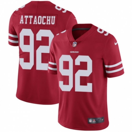 Men's Nike San Francisco 49ers 92 Jeremiah Attaochu Red Team Color Vapor Untouchable Limited Player NFL Jersey