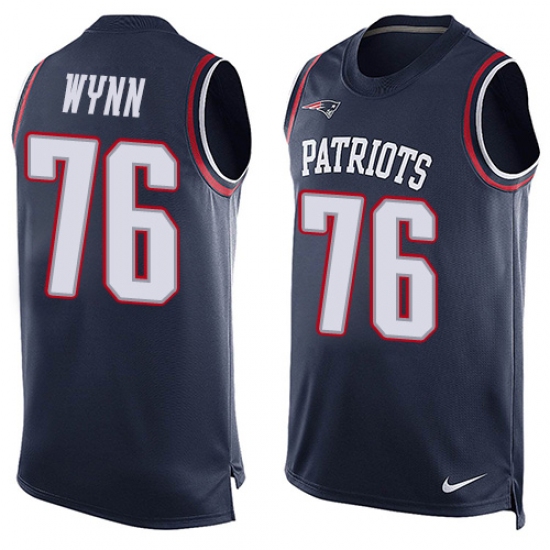 Men's Nike New England Patriots 76 Isaiah Wynn Limited Navy Blue Player Name & Number Tank Top NFL Jersey