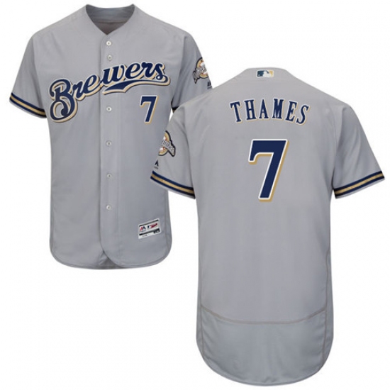 Men's Majestic Milwaukee Brewers 7 Eric Thames Grey Flexbase Authentic Collection MLB Jersey