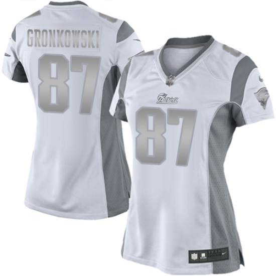 Women's Nike New England Patriots 87 Rob Gronkowski Limited White Platinum NFL Jersey