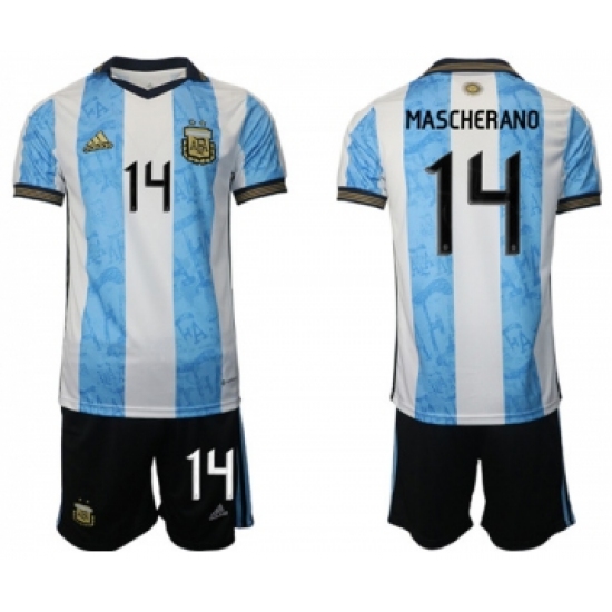 Men's Argentina 14 Mascherado White Blue Home Soccer Jersey Suit