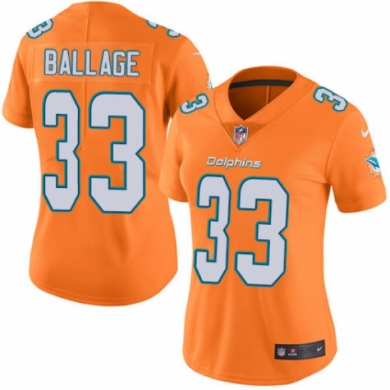 Women's Nike Miami Dolphins 33 Kalen Ballage Limited Orange Rush Vapor Untouchable NFL Jersey