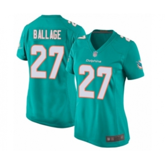 Women's Miami Dolphins 27 Kalen Ballage Game Aqua Green Team Color Football Jersey