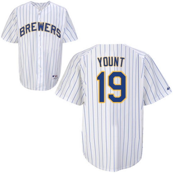 Men's Majestic Milwaukee Brewers 19 Robin Yount Replica White (blue strip) MLB Jersey