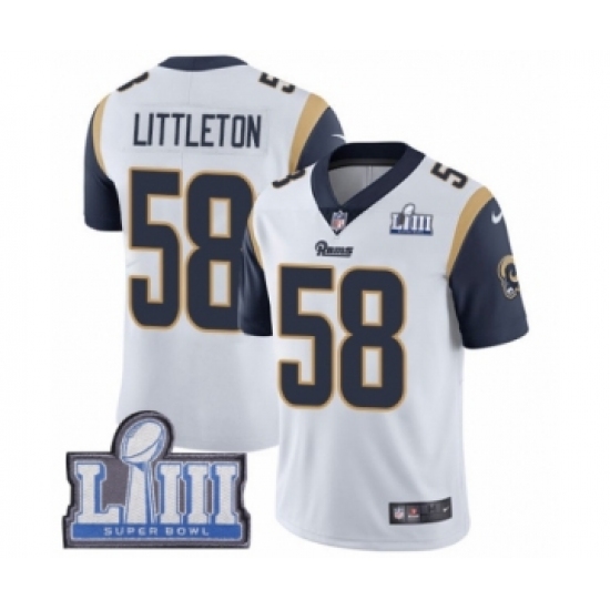 Men's Nike Los Angeles Rams 58 Cory Littleton White Vapor Untouchable Limited Player Super Bowl LIII Bound NFL Jersey