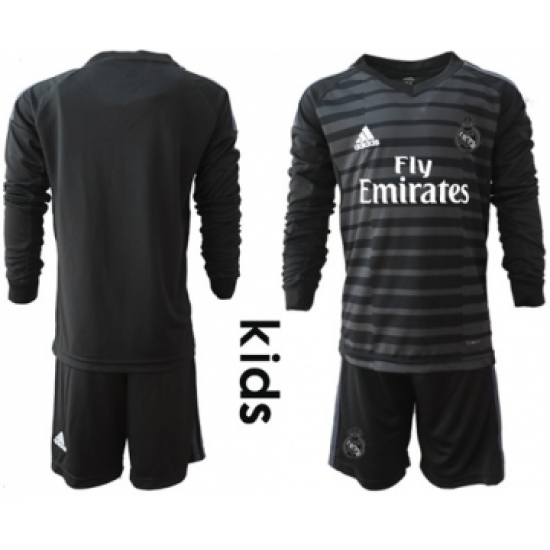 Real Madrid Blank Black Goalkeeper Long Sleeves Kid Soccer Club Jersey