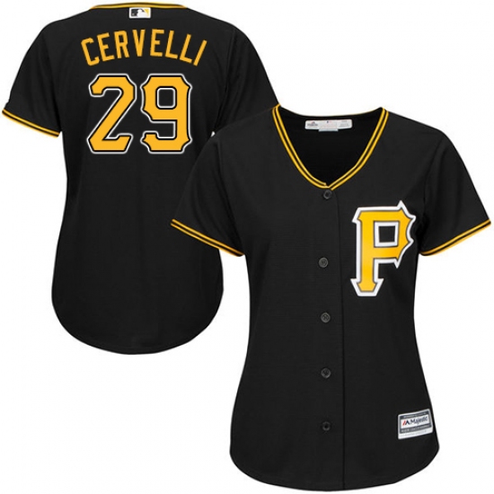 Women's Majestic Pittsburgh Pirates 29 Francisco Cervelli Replica Black Alternate Cool Base MLB Jersey