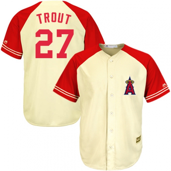 Men's Majestic Los Angeles Angels of Anaheim 27 Mike Trout Authentic Cream/Red Exclusive MLB Jersey