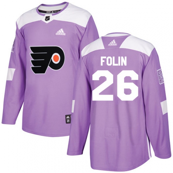 Men's Adidas Philadelphia Flyers 26 Christian Folin Authentic Purple Fights Cancer Practice NHL Jersey