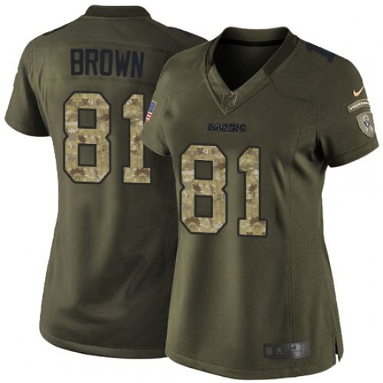 Women's Nike Oakland Raiders 81 Tim Brown Elite Green Salute to Service NFL Jersey