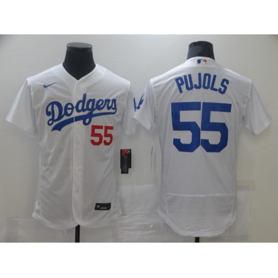 Men's Los Angeles Dodgers 55 Albert Pujols White Nike Road Flex Base Authentic Collection Baseball Jersey