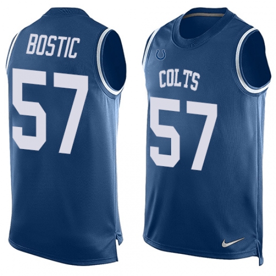 Men's Nike Indianapolis Colts 57 Jon Bostic Limited Royal Blue Player Name & Number Tank Top NFL Jersey