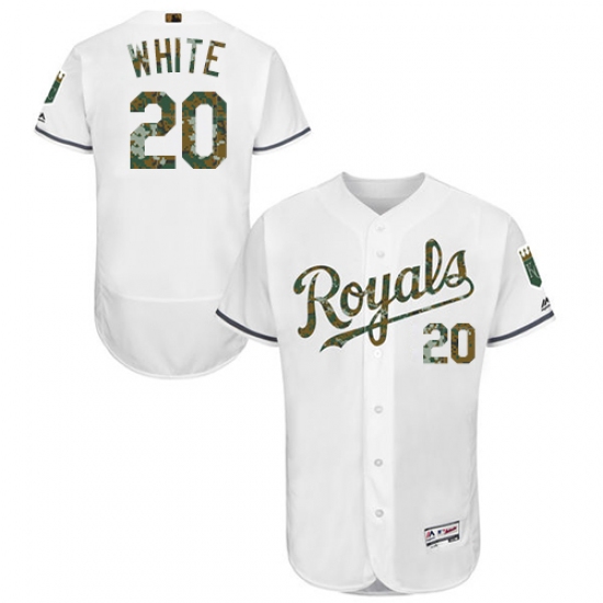 Men's Majestic Kansas City Royals 20 Frank White Authentic White 2016 Memorial Day Fashion Flex Base MLB Jersey